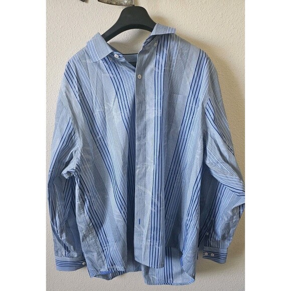 Tommy Bahama Men's, Died Striped Long Sleeve Silk Shirt, Aqua Ice, Size XL. - Picture 1 of 12